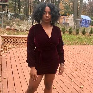 Burgundy Velvet Wrap dress